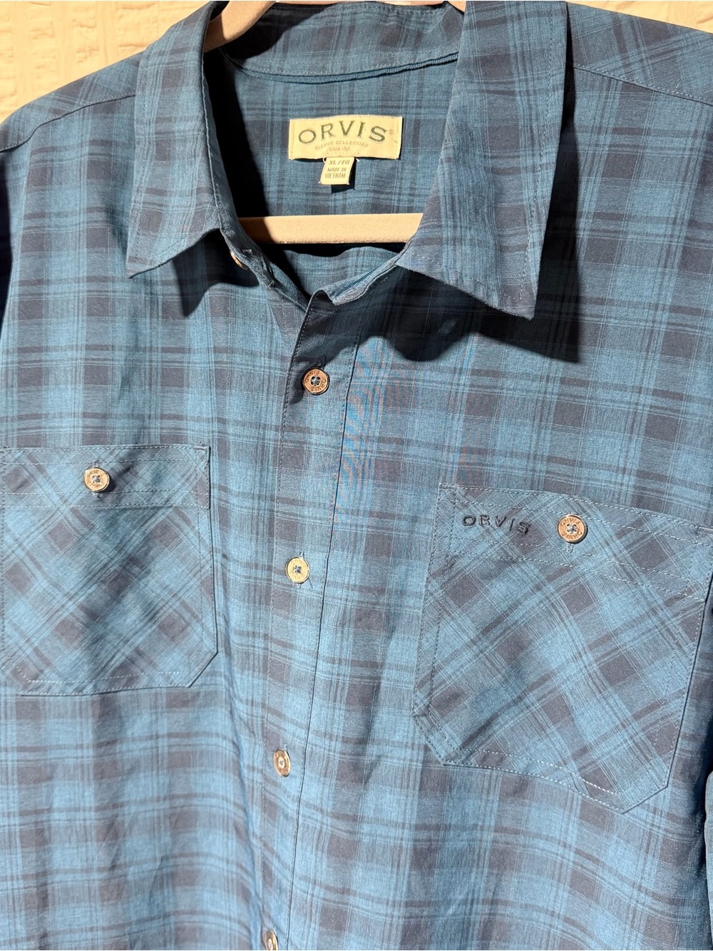 Orvis Blue Plaid Casual Button-Down Shirt